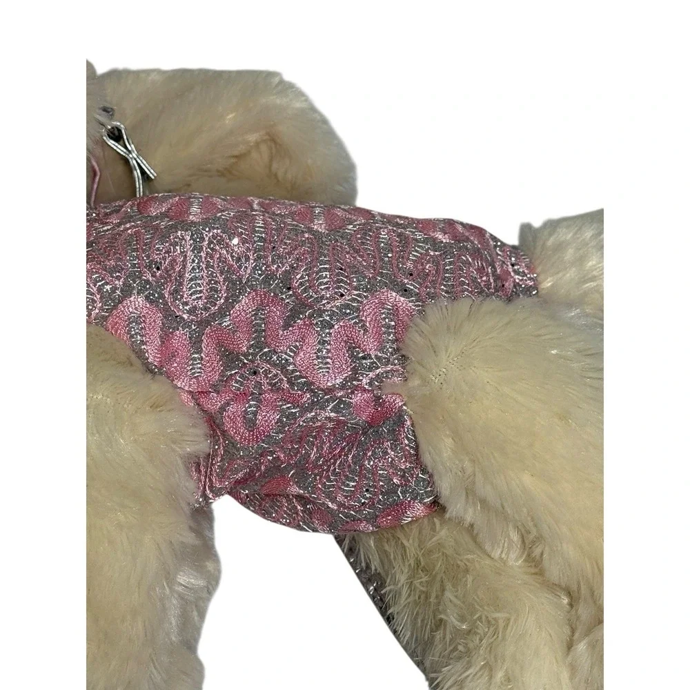 Stuffed Dog‎ Plush Purse Poochie & Co Pink Bows Sparkle Beige Puppy Silver Strap